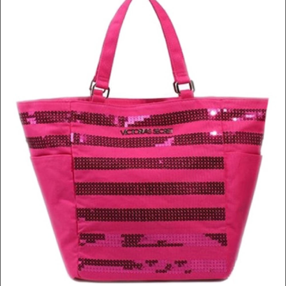 Pink Striped Sequin Tote Bag